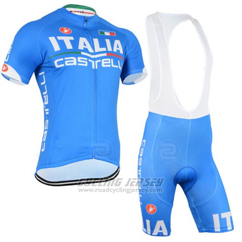 2015 Cycling Jersey Italy White and Sky Blue Short Sleeve and Bib Short